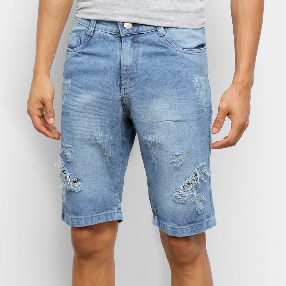 Bermuda Jeans Ecxo Puídos Masculina