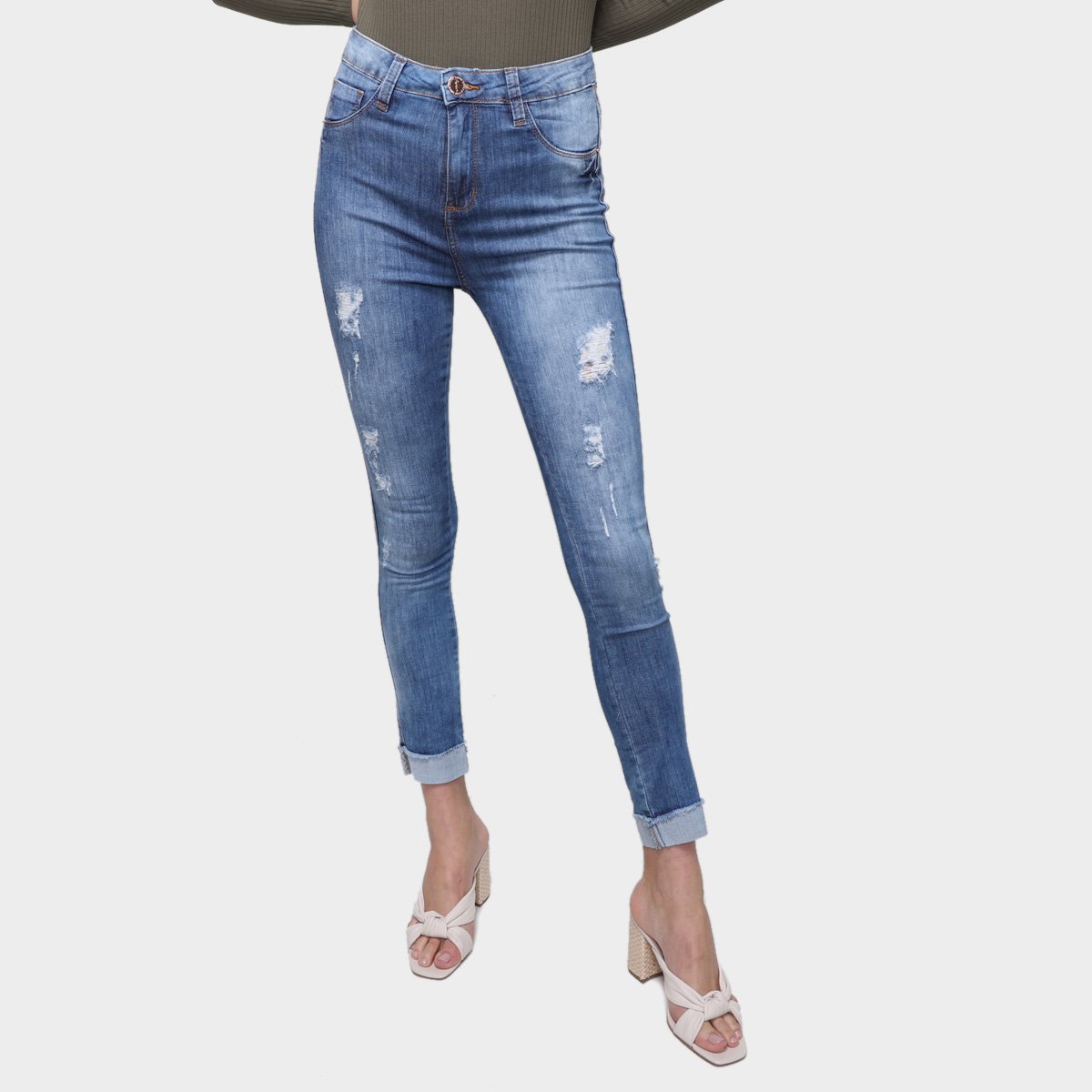 Calça Jeans Skinny Exco BSC TM6 B28 Cintura Alta Feminina