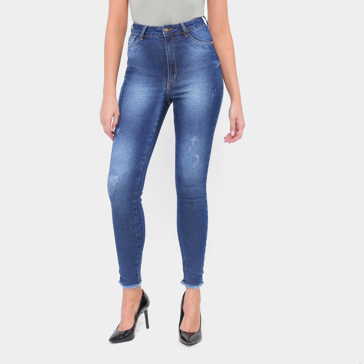 Calça Jeans Skinny TKS Barra Desfiada Feminina