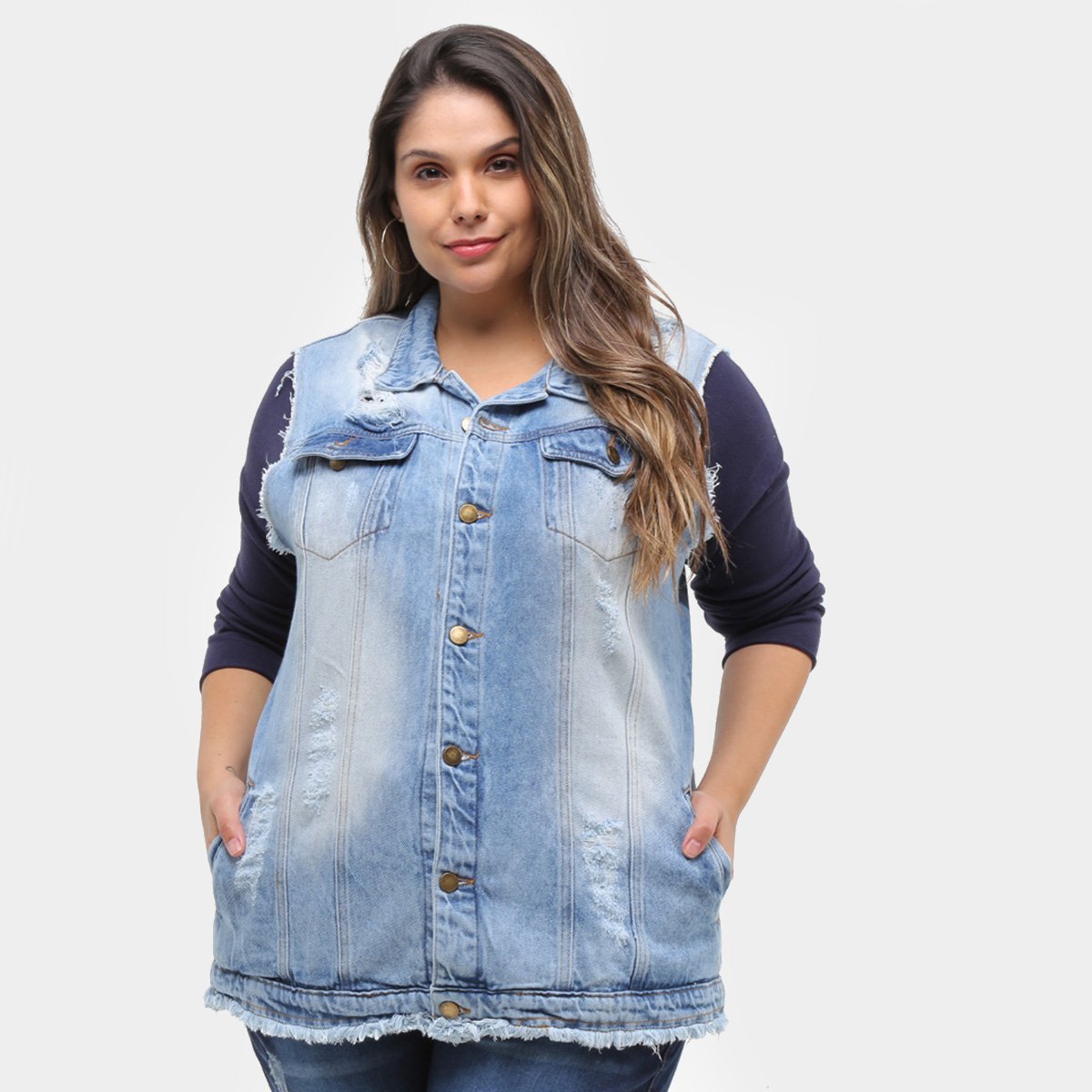 Colete Jeans Xtra Charmy Max Plus Size Feminino