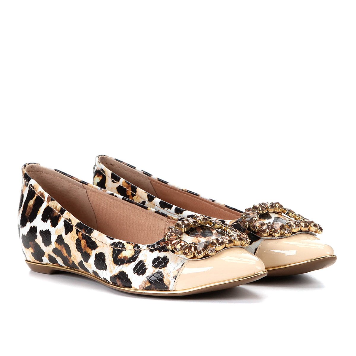 Sapatilha Couro Jorge Bischoff Pedraria Animal Print Onça Feminina