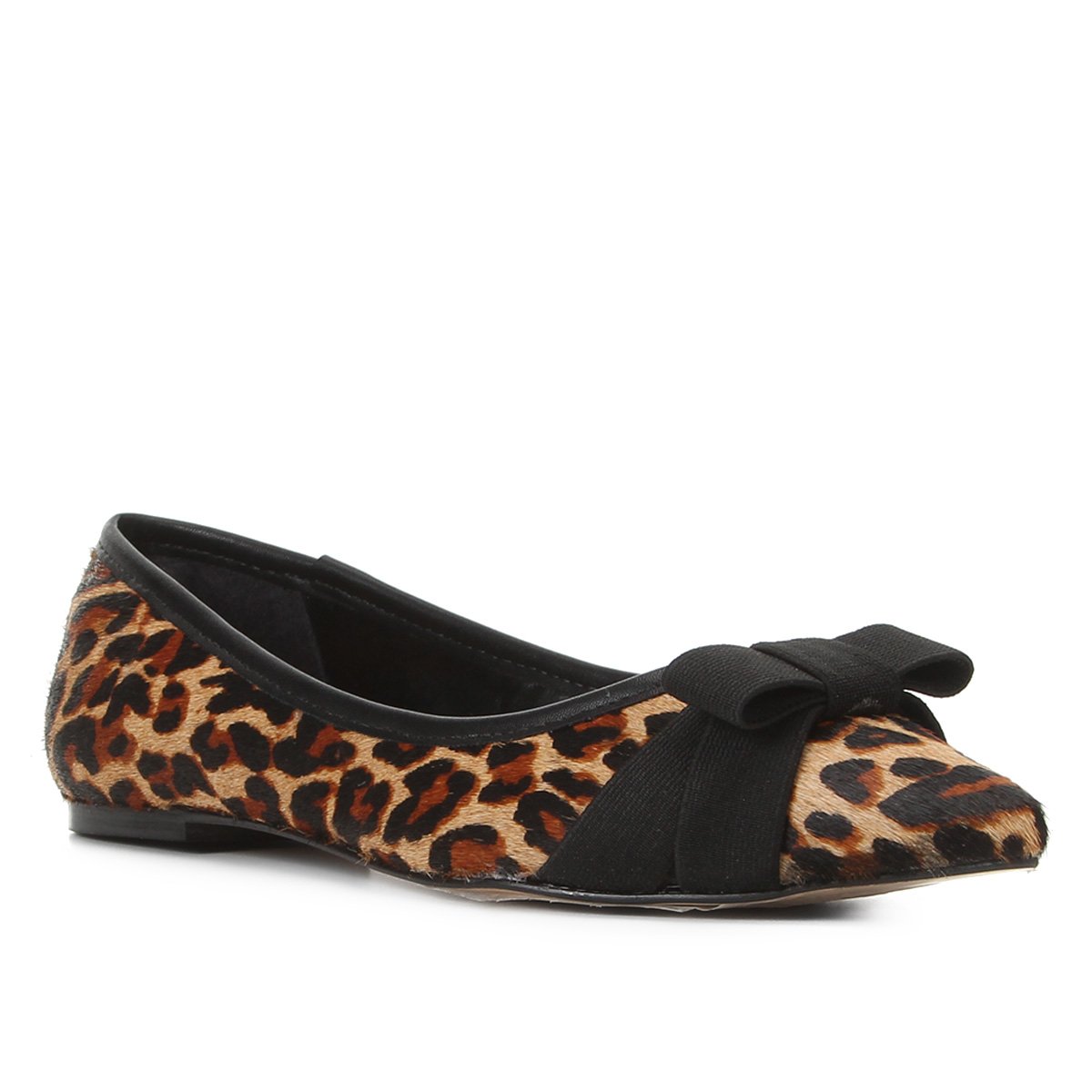Sapatilha Couro Shoestock Bico Fino Onça Laço Elástico Feminina