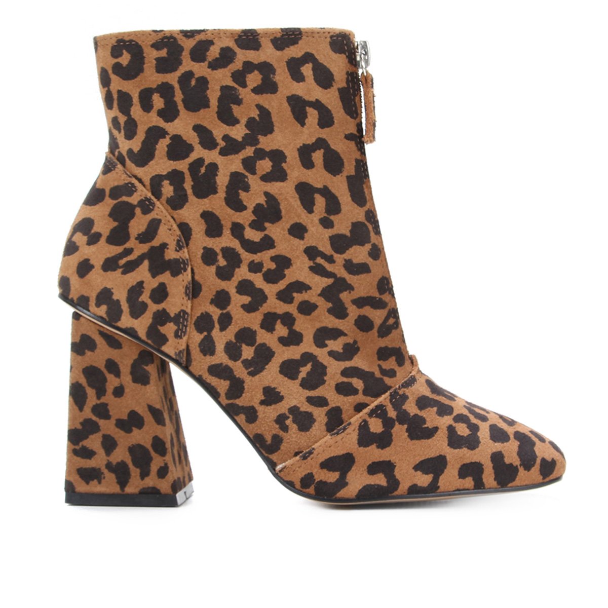 Bota Couro Shoestock Camurça Onça Salto Alto Feminina