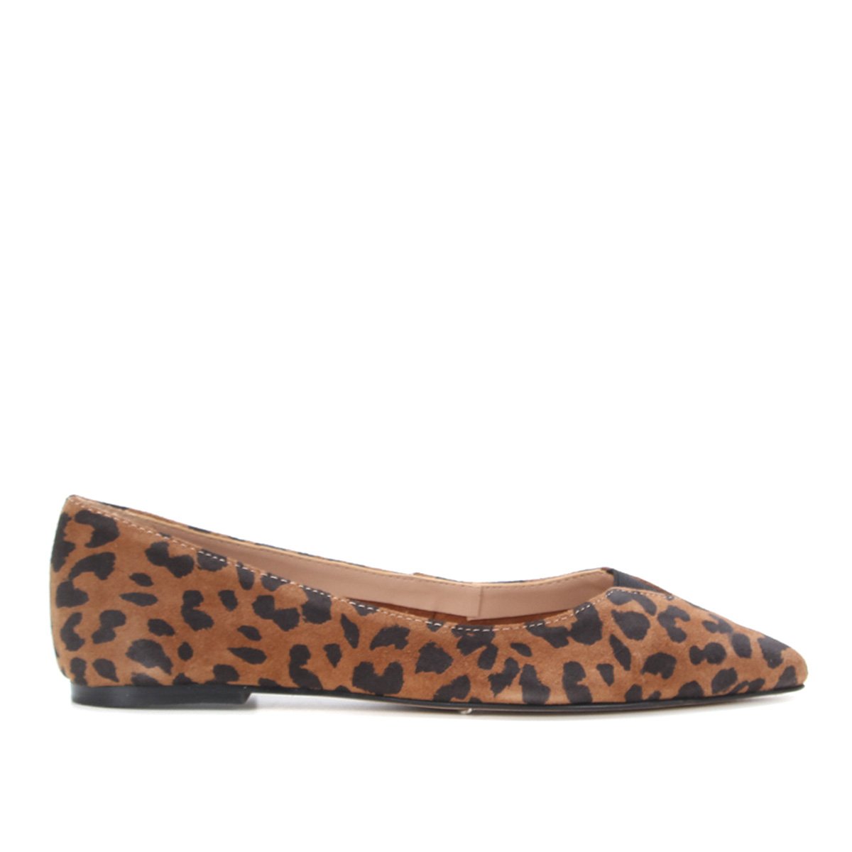 Sapatilha Couro Shoestock Onça Bico Fino Elástico Feminina