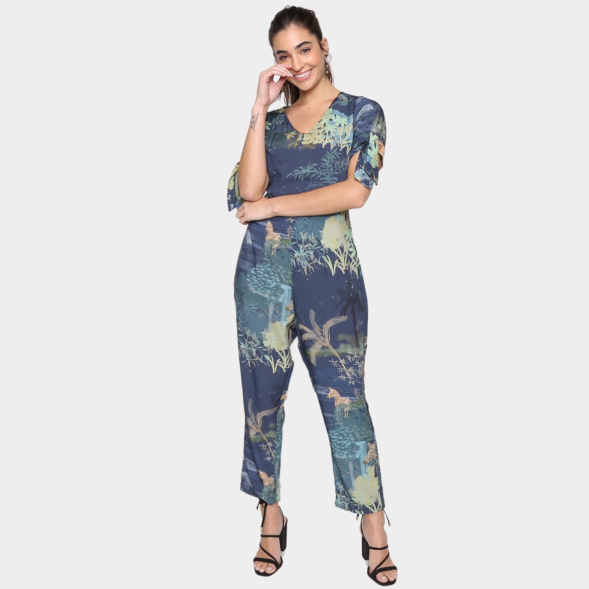 Macacão Longo Mercatto Estampado Amarração Feminino