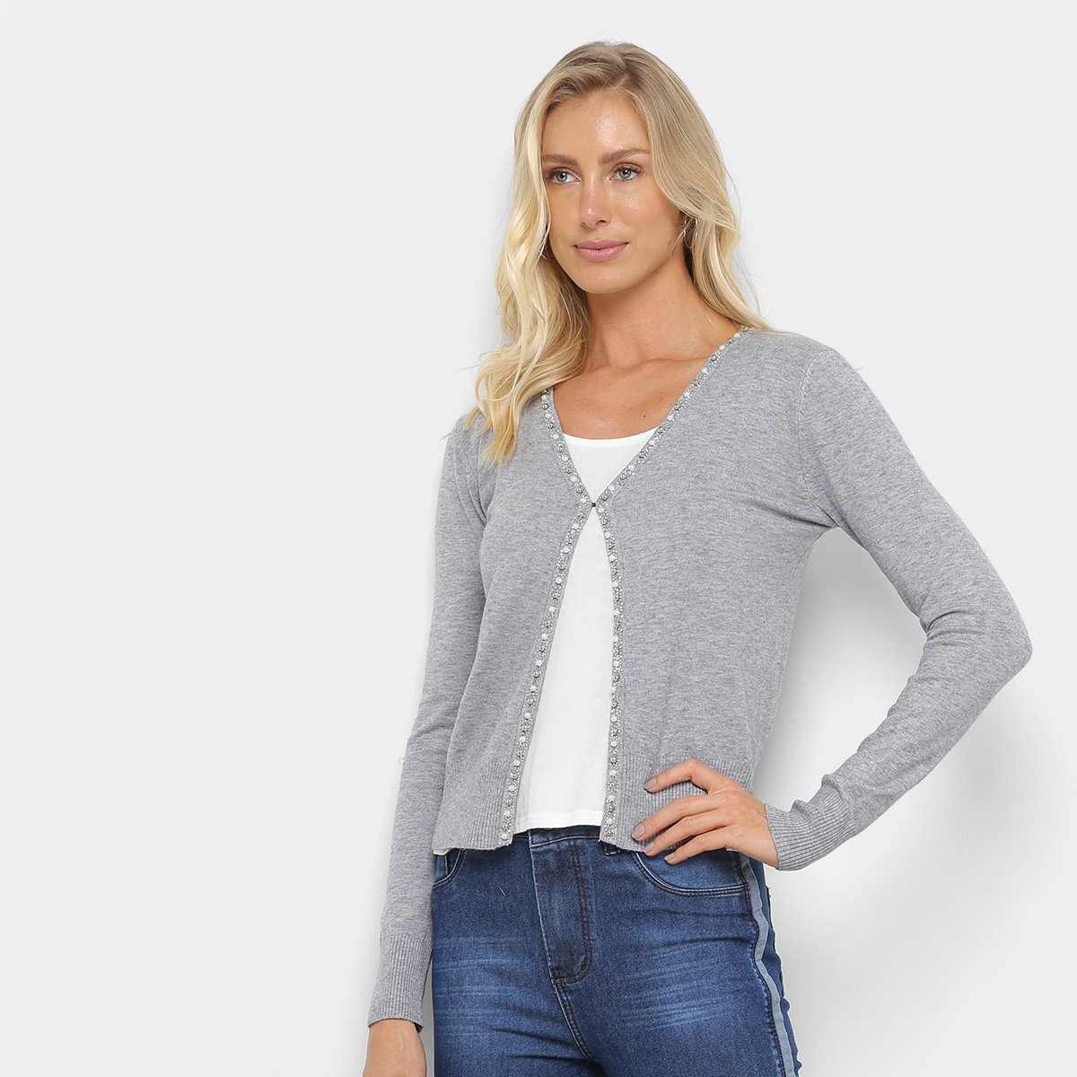 Cardigan Tricô Facinelli Com Aplicação Feminino