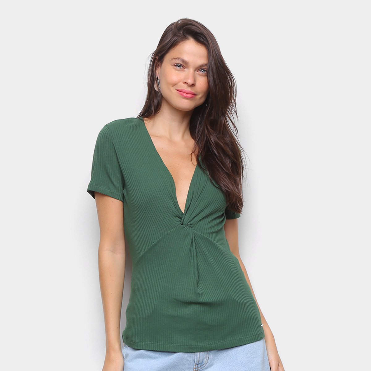 Blusa Colcci Básica Canelada Decote V Feminina