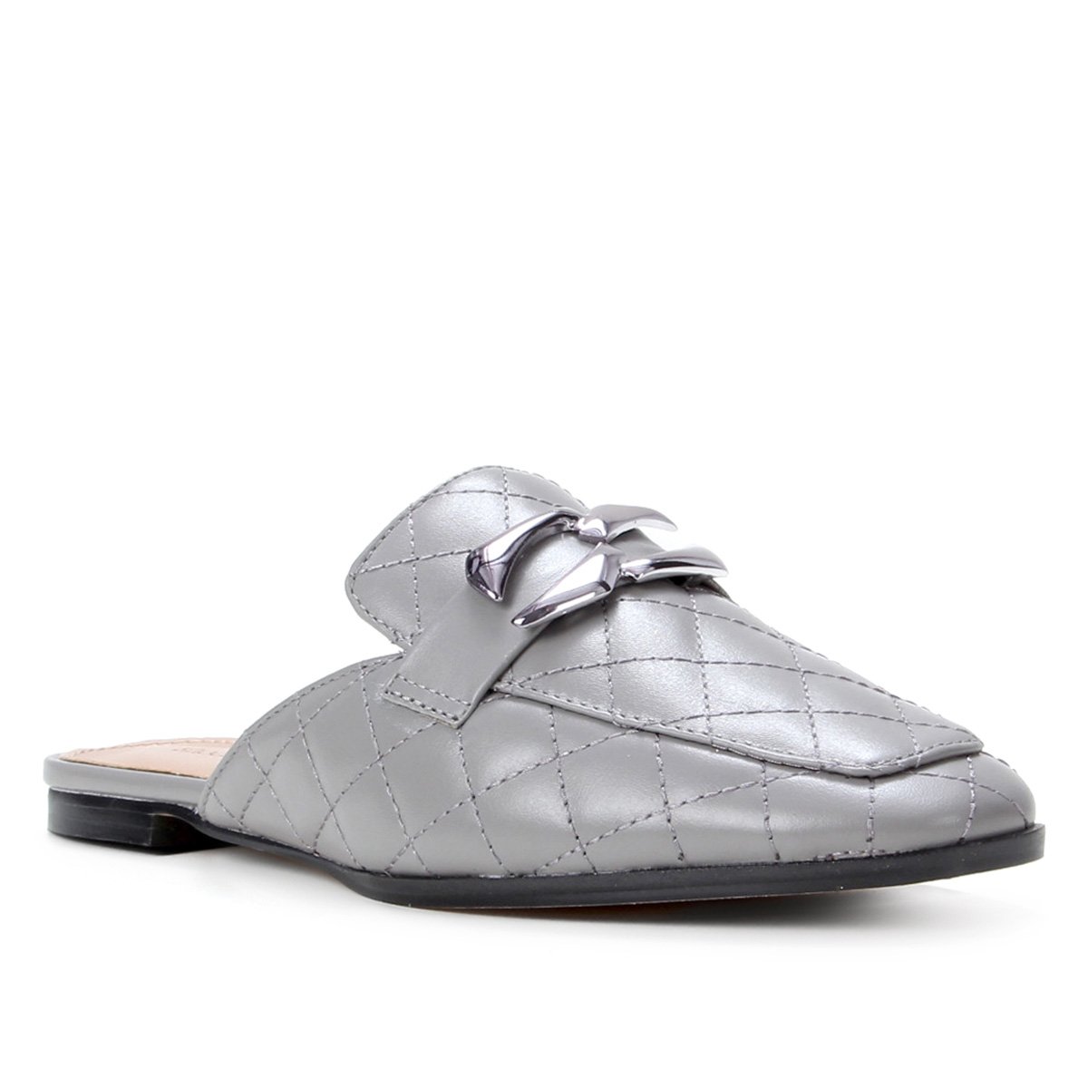 Mule Couro Shoestock Matelassê Metal