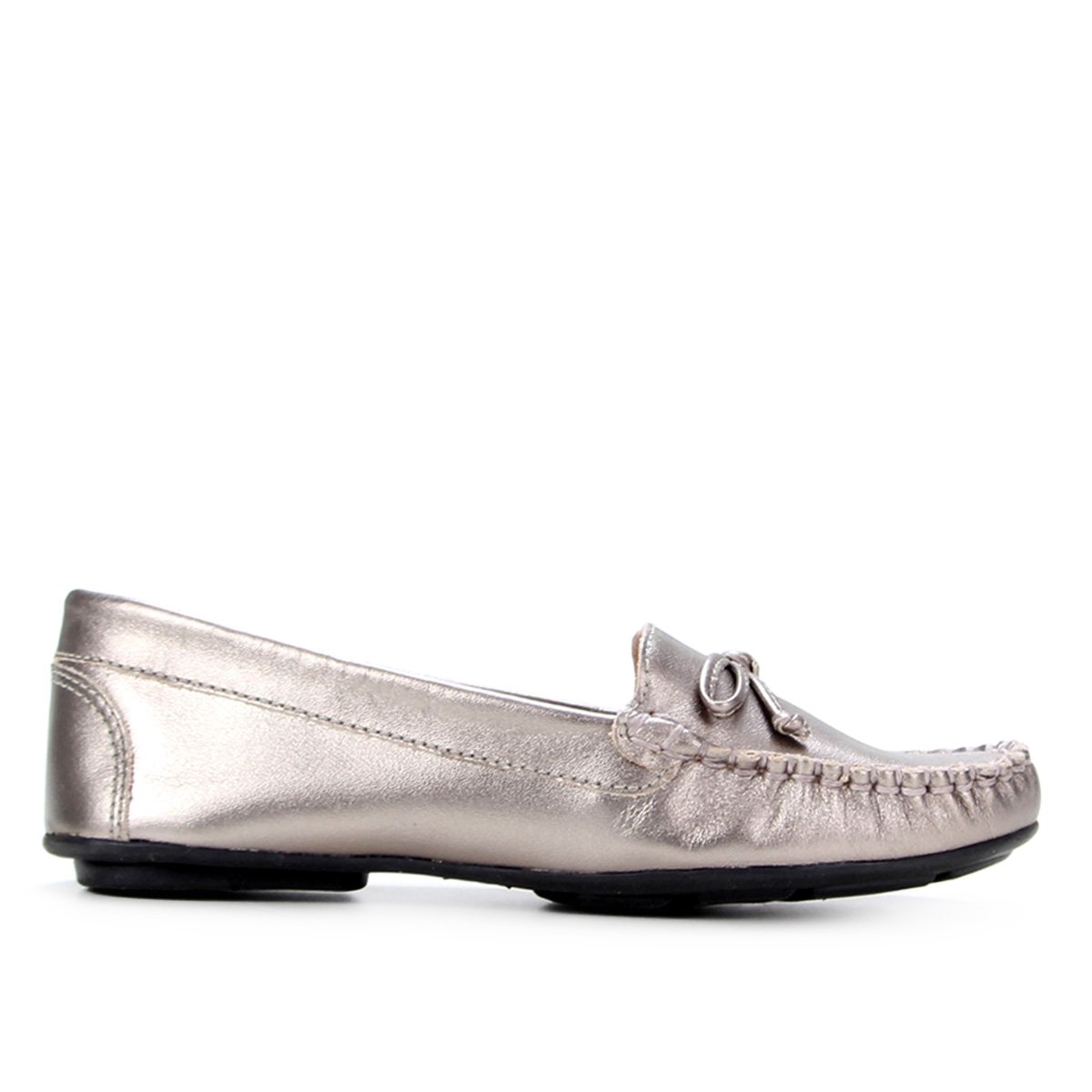 Mocassim Couro Shoestock Ester Metalizado Feminino