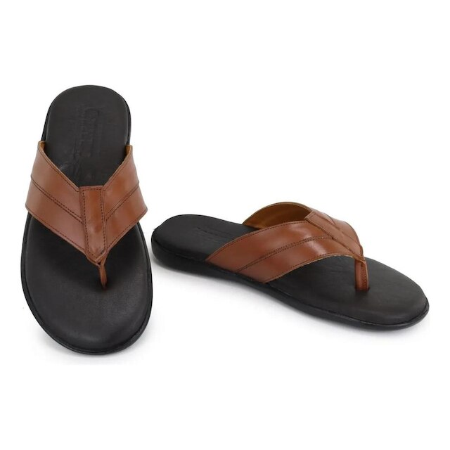 105GRA-Chinelo Masculino em couro forrado sola borracha