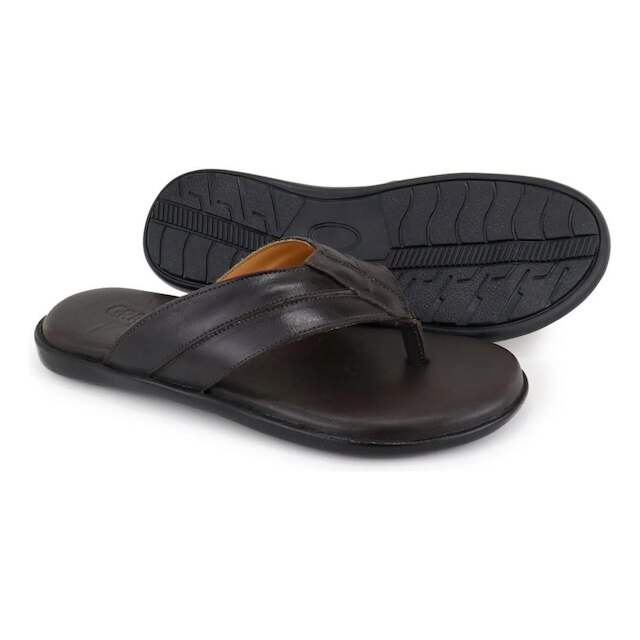 105GRA-Chinelo Masculino em couro forrado sola borracha