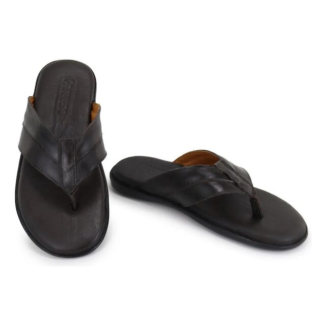 105GRA-Chinelo Masculino em couro forrado sola borracha
