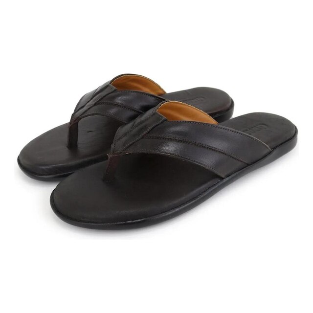 105GRA-Chinelo Masculino em couro forrado sola borracha