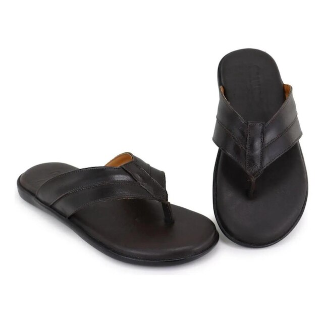105GRA-Chinelo Masculino em couro forrado sola borracha
