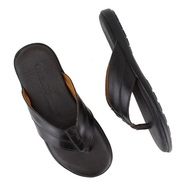 105GRA-Chinelo Masculino em couro forrado sola borracha