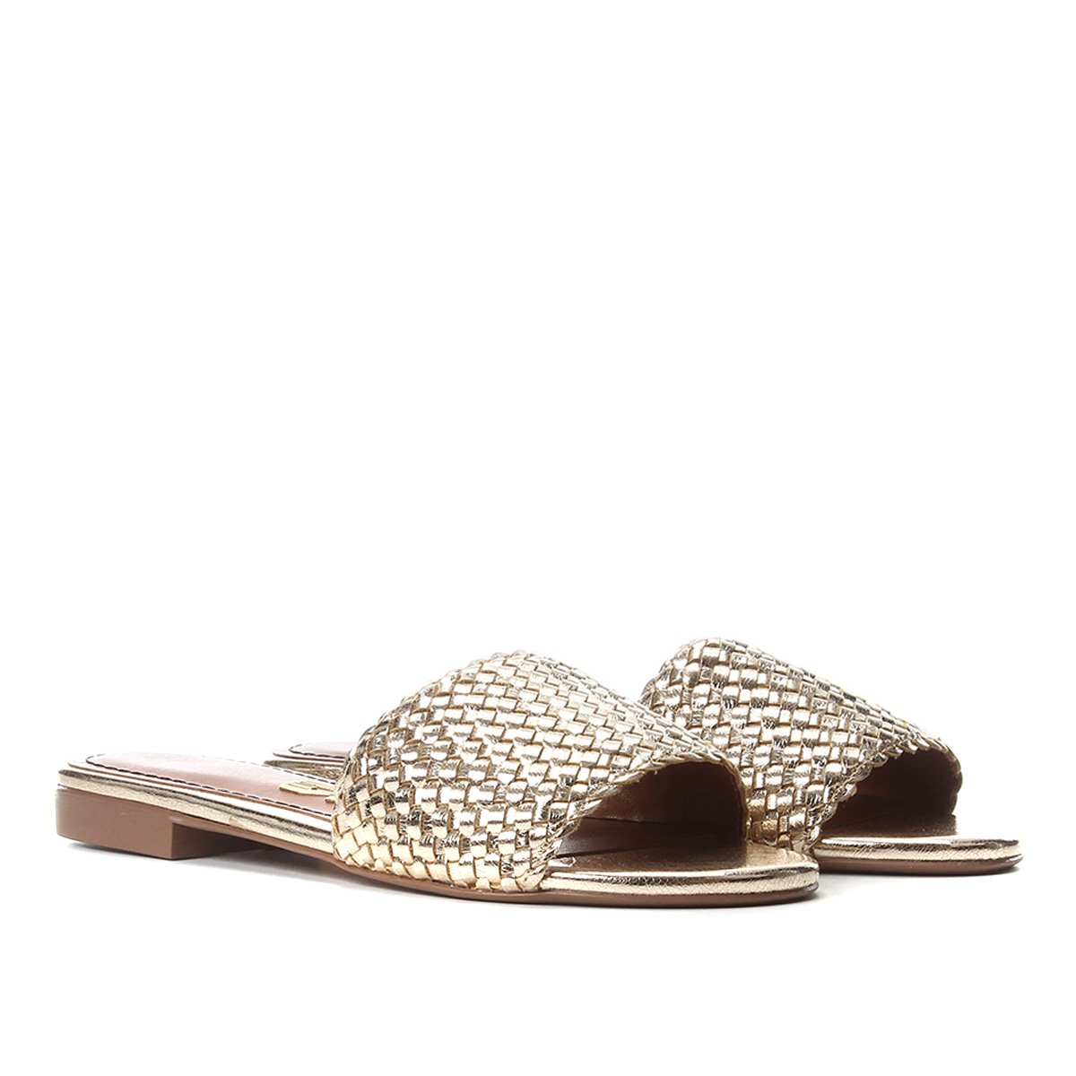 Sandália Rasteira Santa Lolla Metal Color Crinkle Feminina