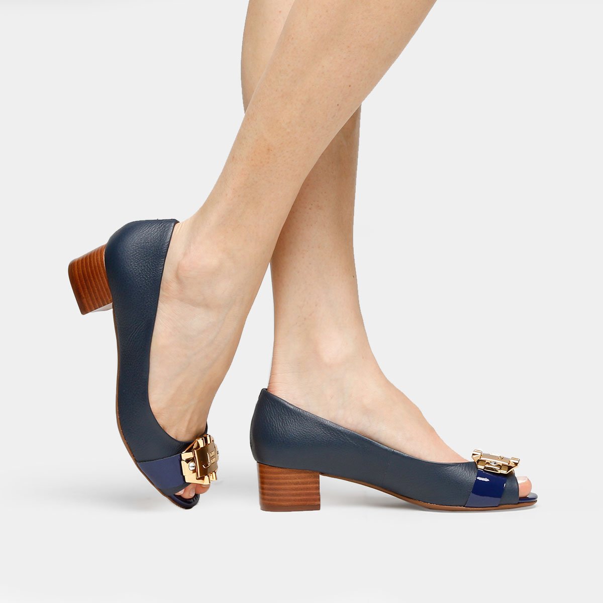 Peep Toe Jorge Bischoff Salto Grosso Fachetado