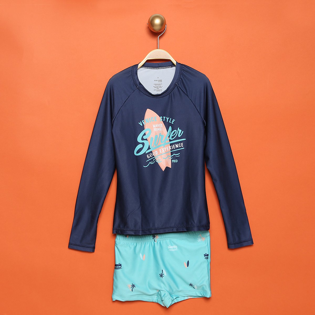 Conjunto Praia Infantil Malwee Proteção UV 50+ Manga Longa Masculino