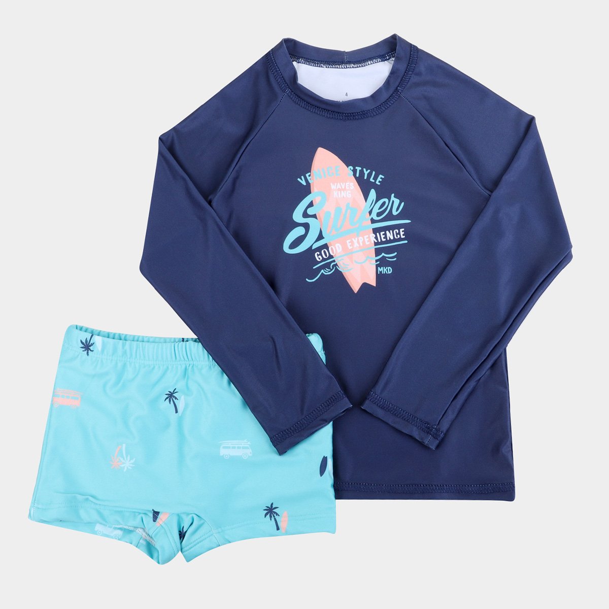 Conjunto Praia Infantil Malwee Proteção UV 50+ Manga Longa Masculino