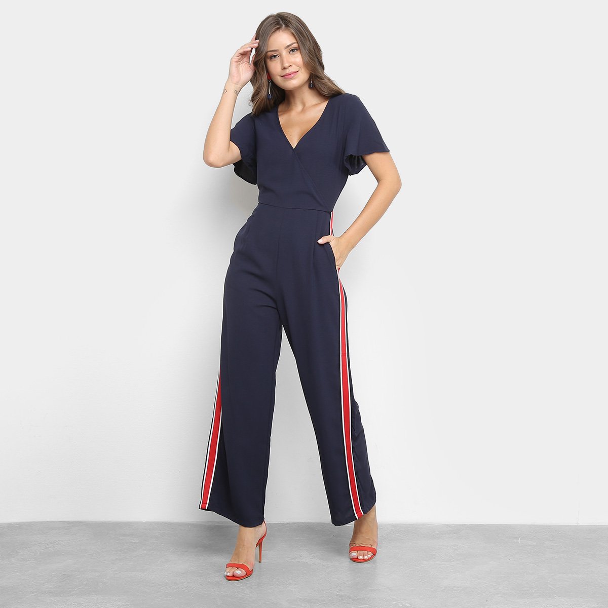 Macacão Lily Fashion Longo Faixa Lateral Feminino