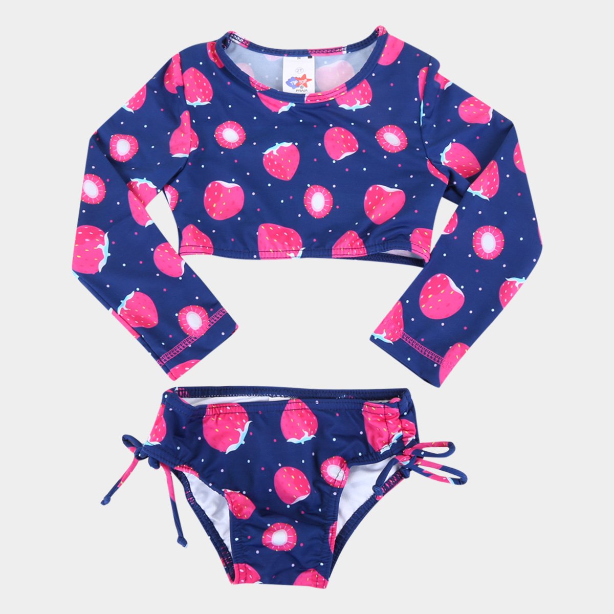 Conjunto Top Infantil Manga Longa Tip Top Com Calcinha Praia Moranguinho