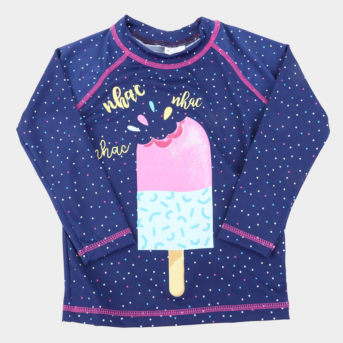 Camiseta de Praia Infantil Tip Top Com Proteção UV 50+ Sorvetes Manga Longa Feminina