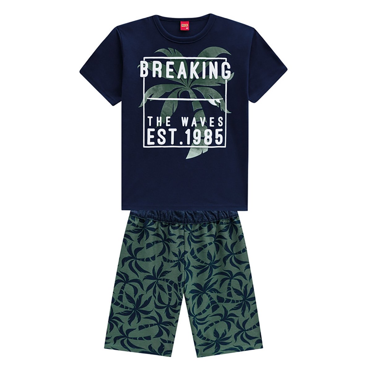Conjunto Juvenil Kyly Camiseta + Bermuda Moletom Coqueiros Masculino