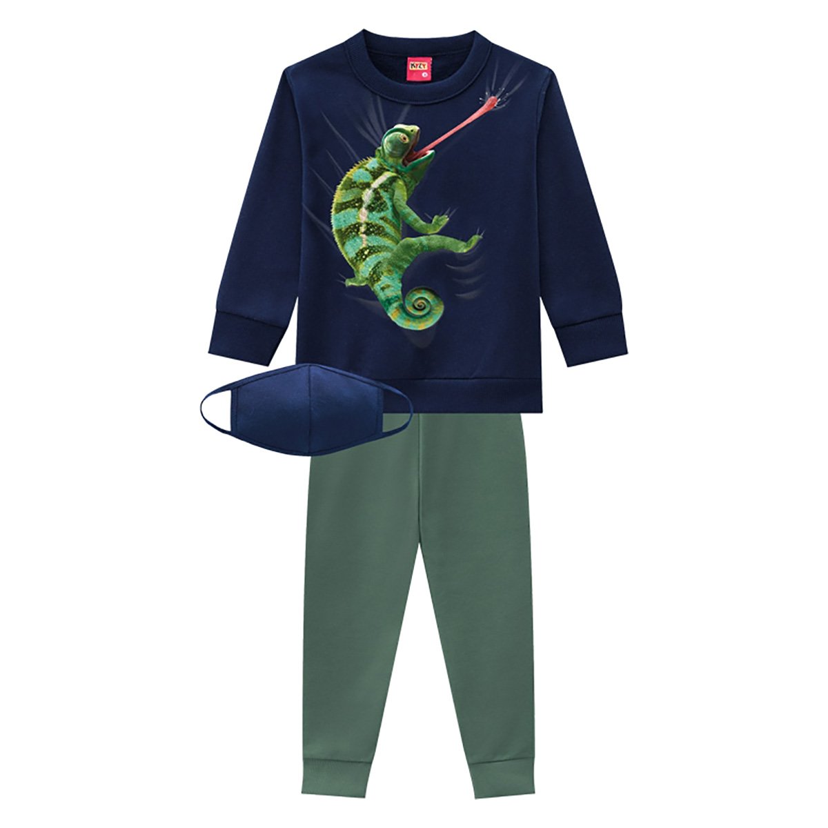 Conjunto Infantil Kyly Iguana Moletom Peluciado + Máscara Infantil Kyly-207467-IN