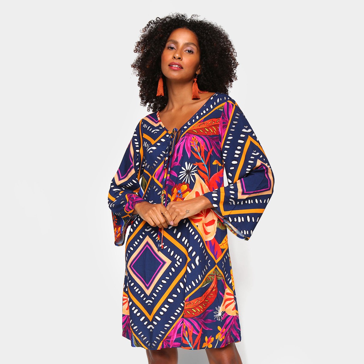 Vestido Mercatto Estampada Manga Longa