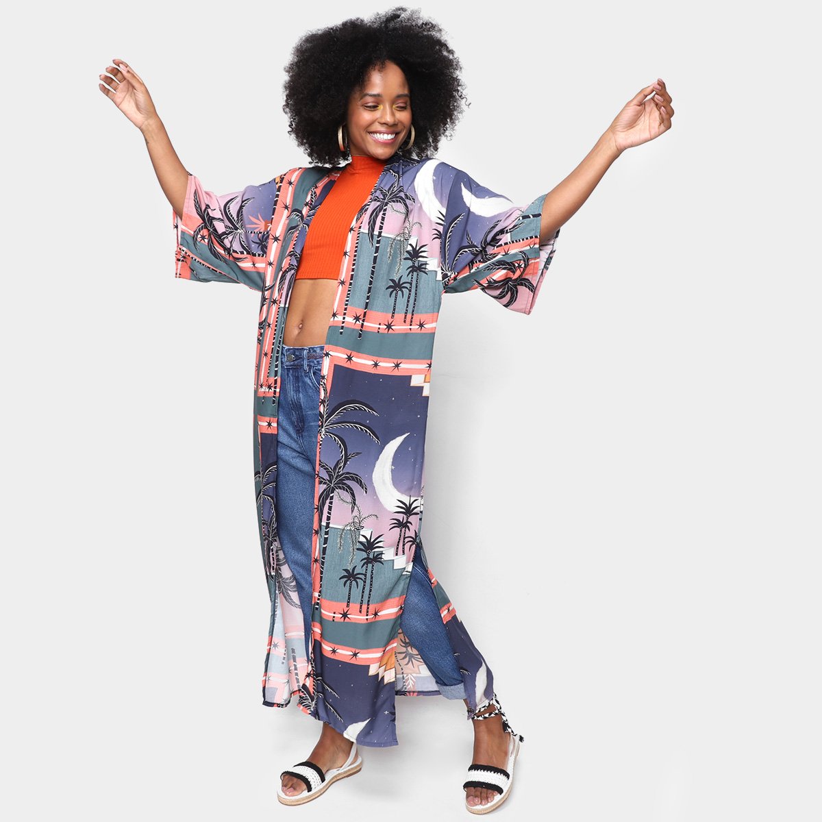 Kimono Mercatto Longo Estampado Feminino
