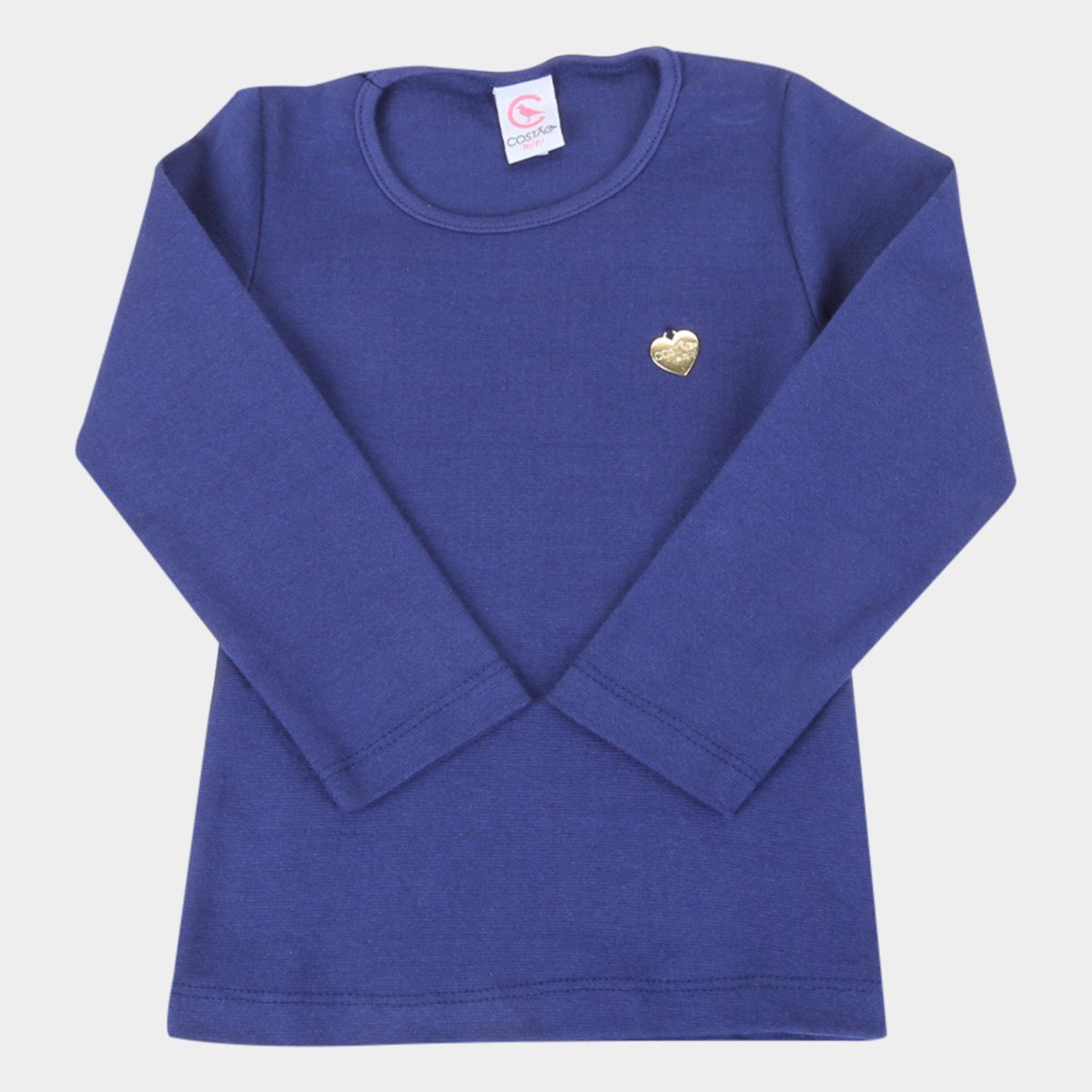 Blusa Infantil Costão Básica Rib Manga Longa Feminina