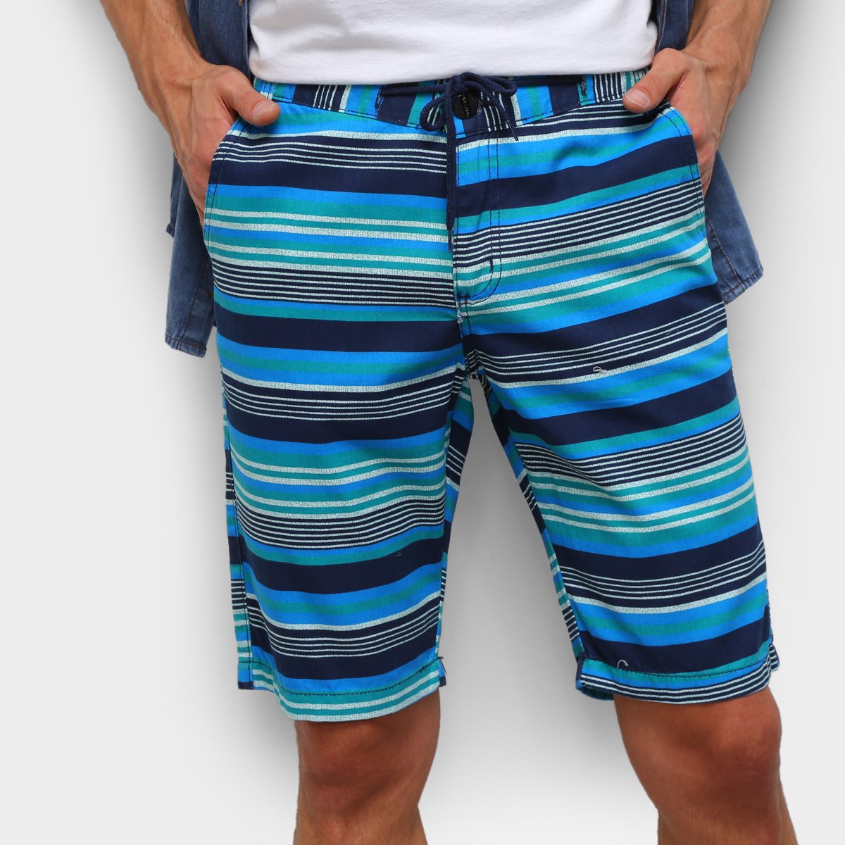 Bermuda De Sarja Ecxo Listrada Masculina
