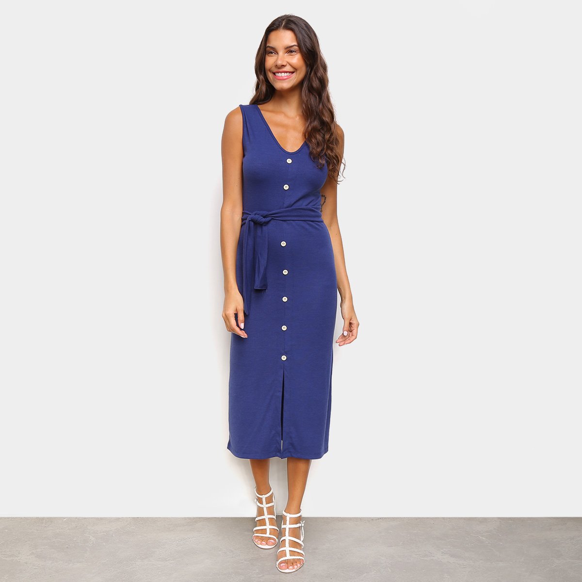 Vestido Volare Evasê Midi Botões