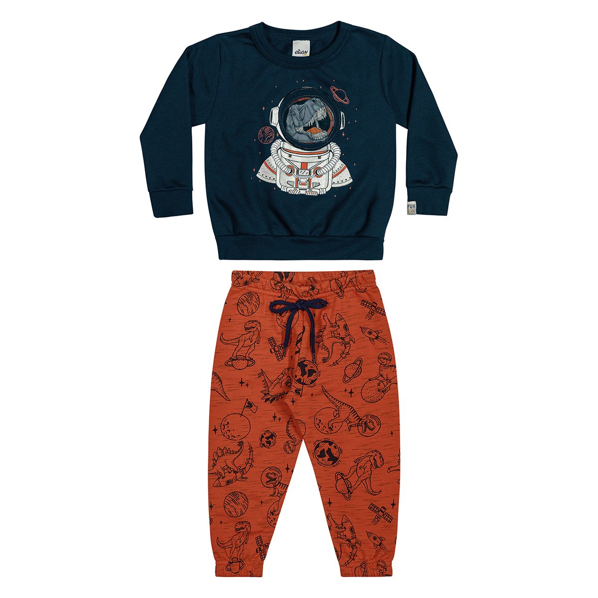 Conjunto Infantil Longo Elian Moletom + Calça Space Dino Menino
