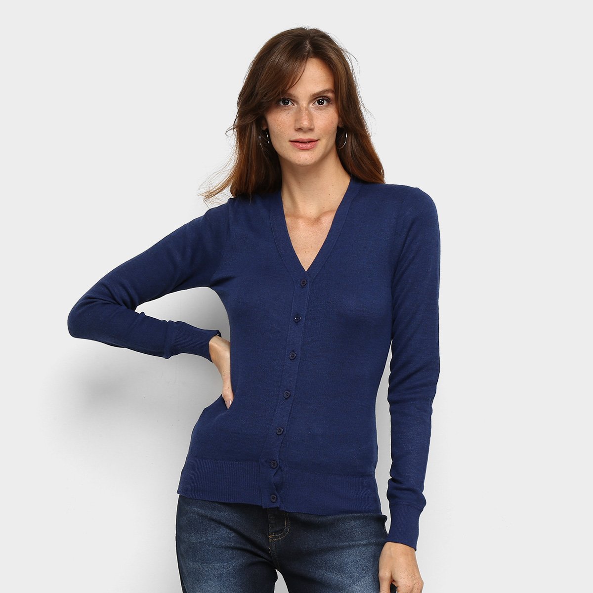 Cardigan Tricô Fashion Básico Feminino