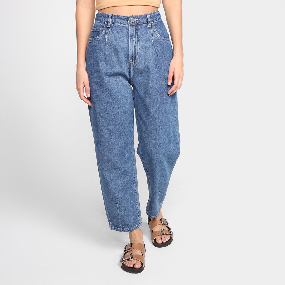 Calça Jeans Mom Dzarm Cintura Alta Feminina