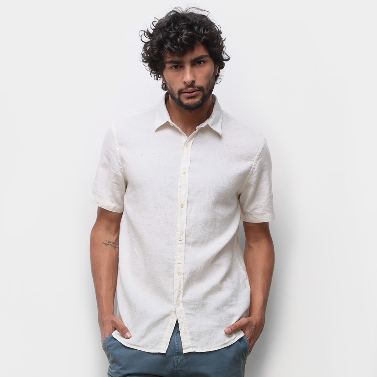 Camisa Foxton Manga Curta Linho Botonê Masculina