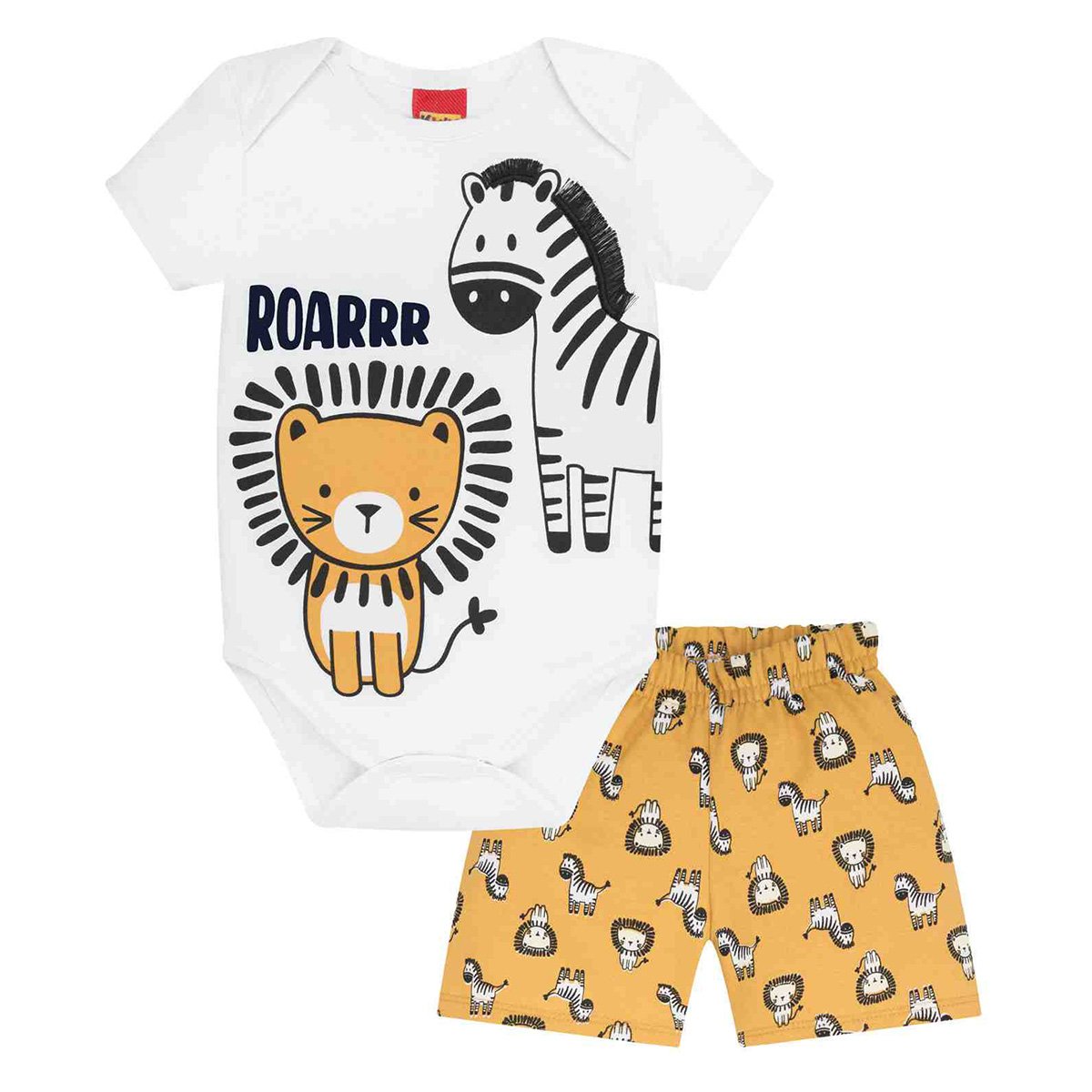 Conjunto Bebê Kyly Roar Bordado Bichinhos Body + Short Menino