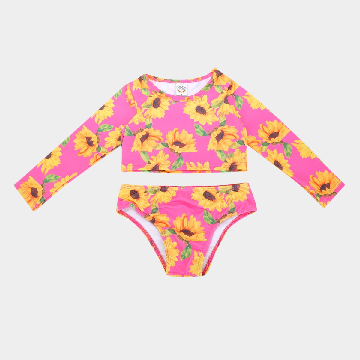 Conjunto De Praia Infantil Manga Longa E Calcinha Boca Grande Floral Com Proteção UV 50+ Feminino
