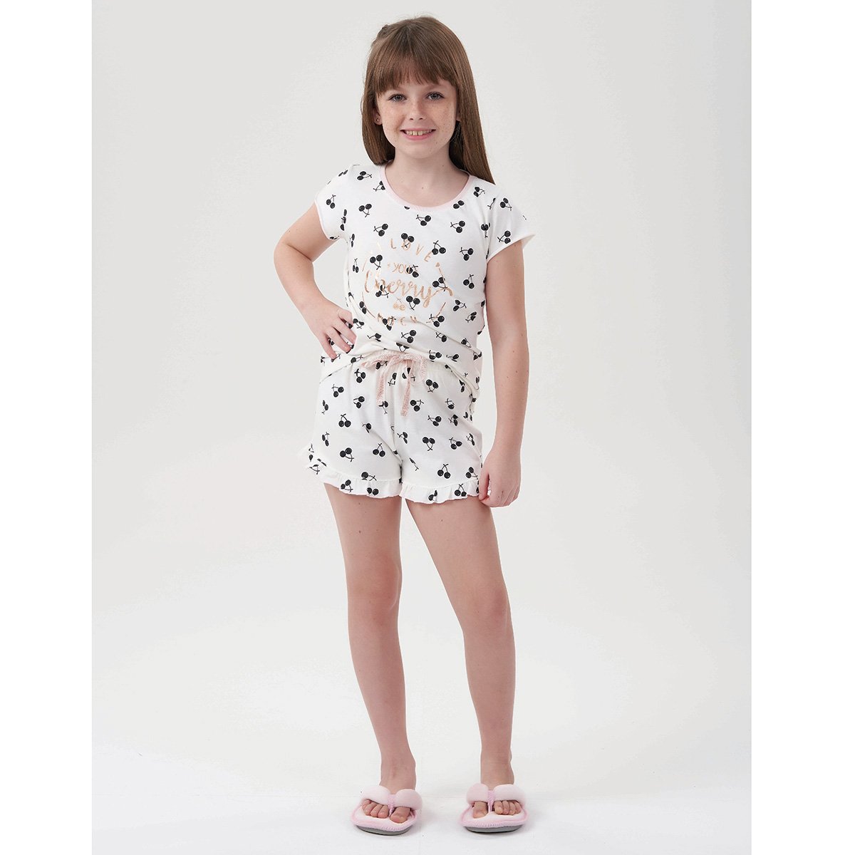 Pijama Infantil Cor Com Amor Shorts Doll Cerejinha Feminino