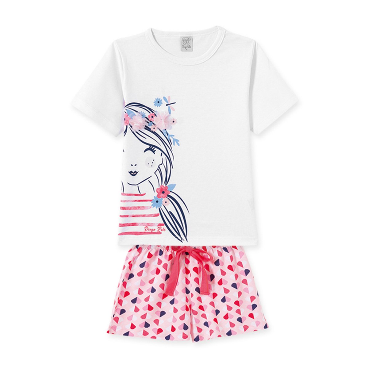 Pijama Bebê Pingo Lelê Short Doll Flores Corações Feminino