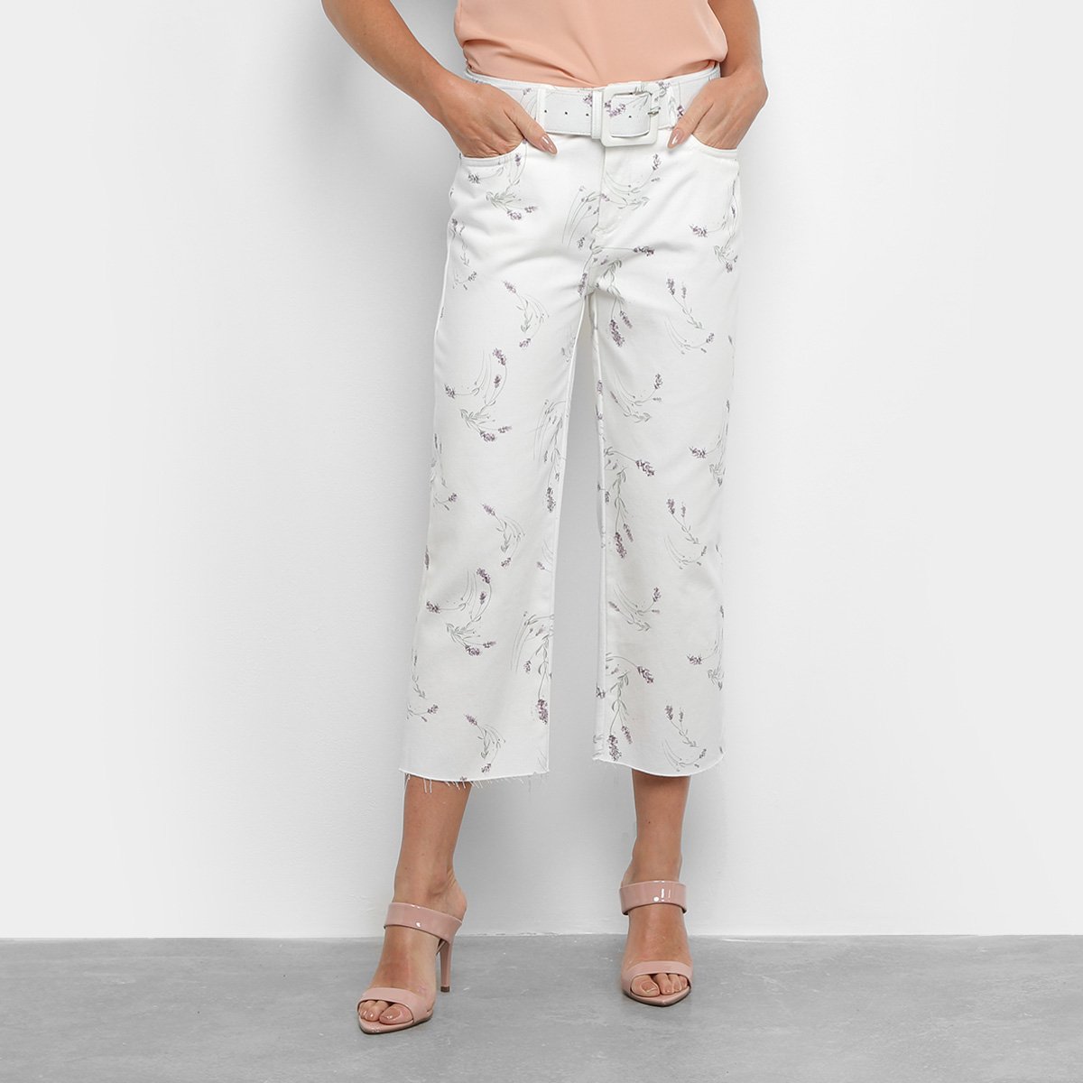 Calça Pantacourt Jeans Enna Reta Cropped High Feminina