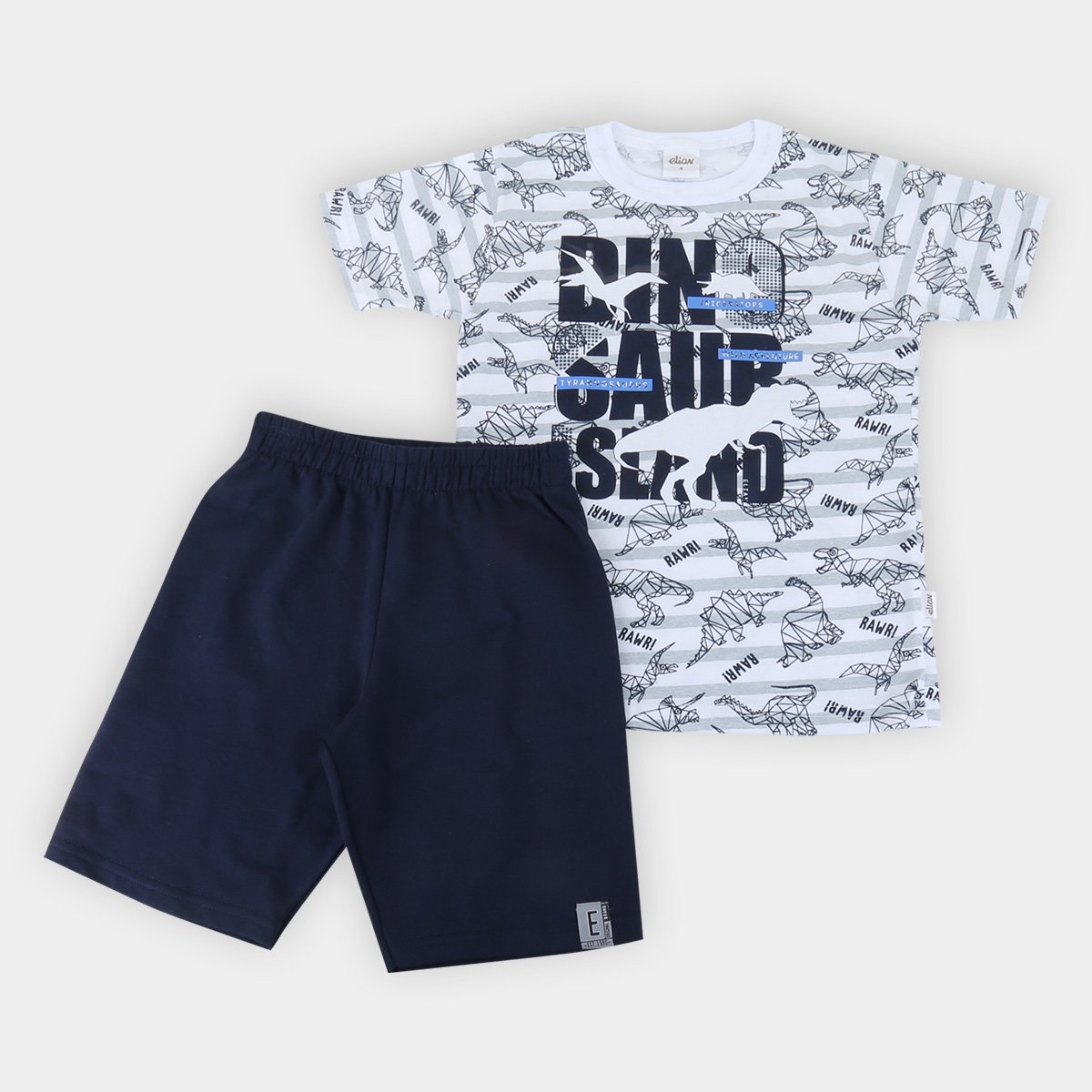Conjunto Infantil Elian Camiseta Dinossauro e Bermuda Moletinho Masculino