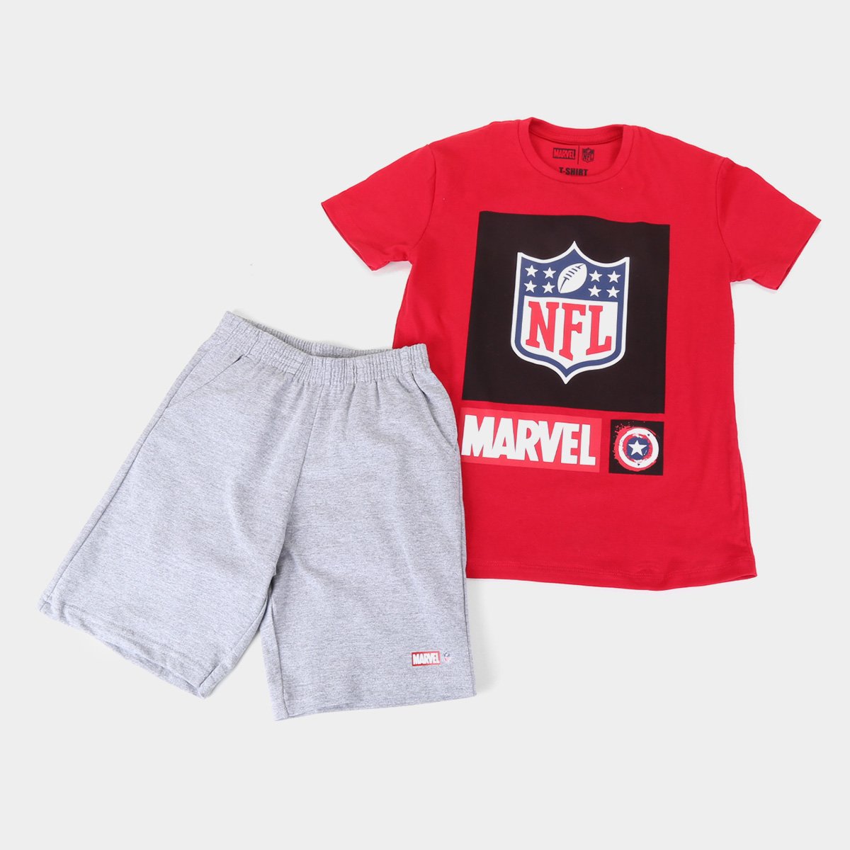 Conjunto Juvenil NFL Disney Camiseta e Bermuda Marvel Masculino
