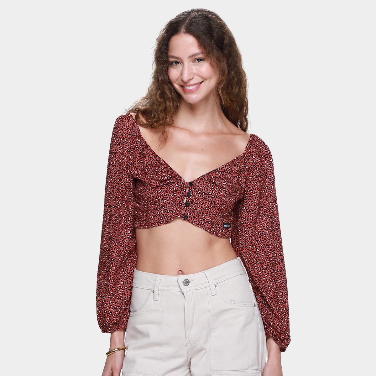 Blusa Hang Loose Manga Longa Animal Print Feminina