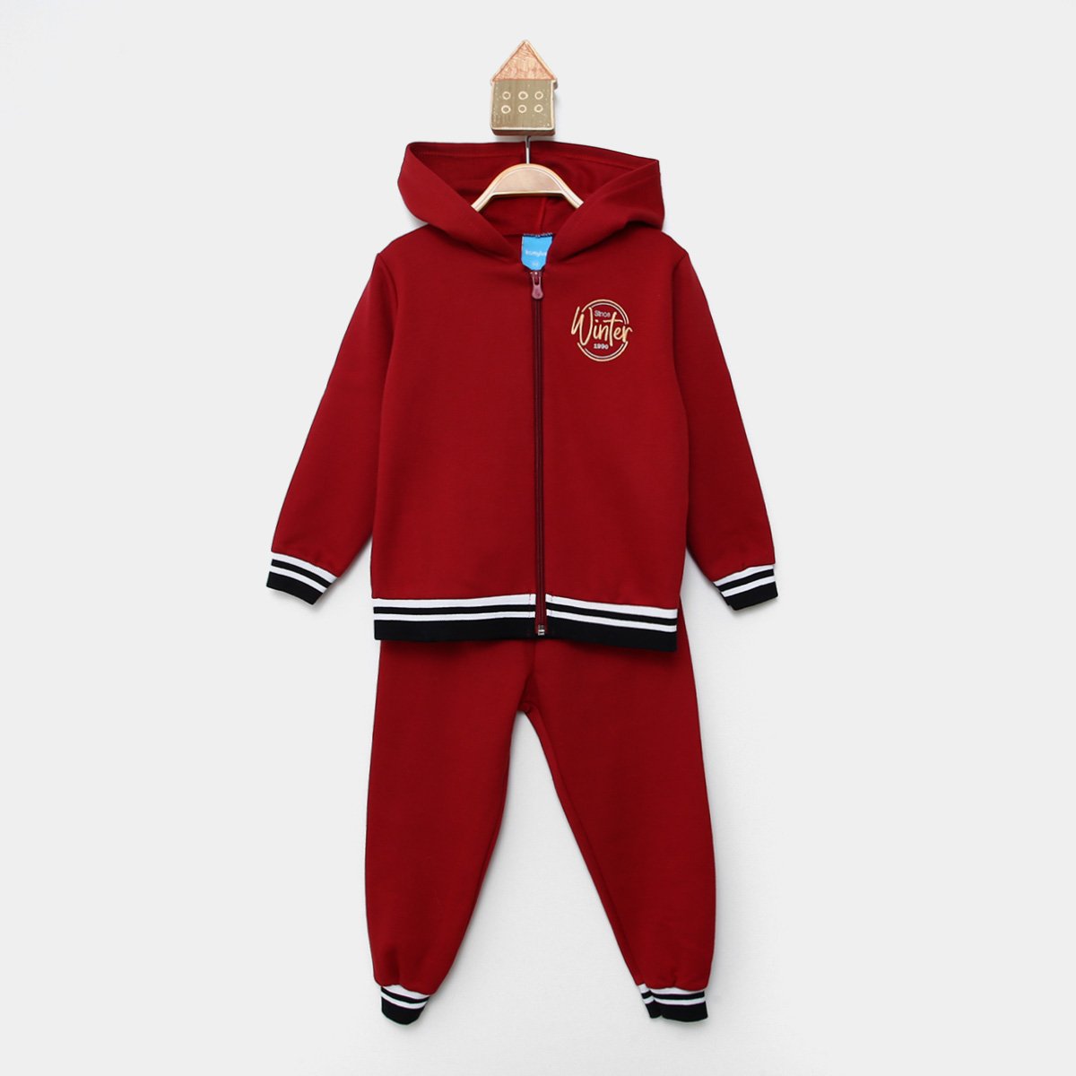 Conjunto Longo Infantil Kamylus Jaqueta com Capuz e Calça Moletom Peluciado Winter Menino