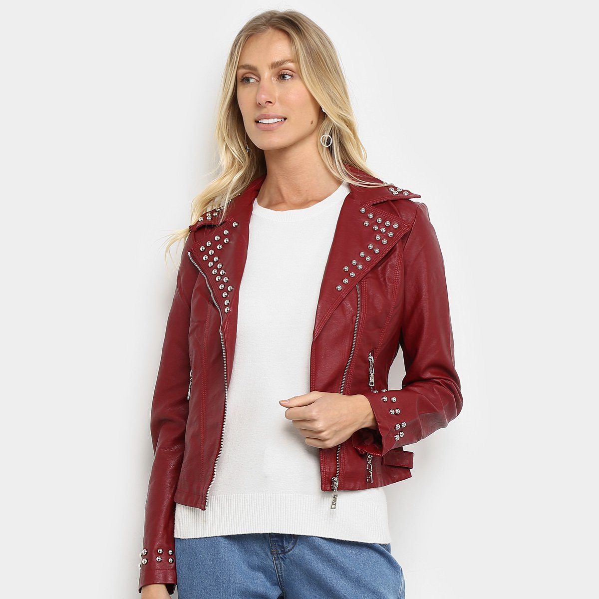 Jaqueta Holin Stone PU Com Tachas Feminina