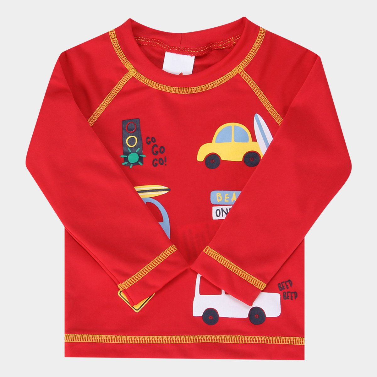 Camiseta Praia Bebê Tip Top Go Go Go Beep Beep Beep Manga Longa Masculina