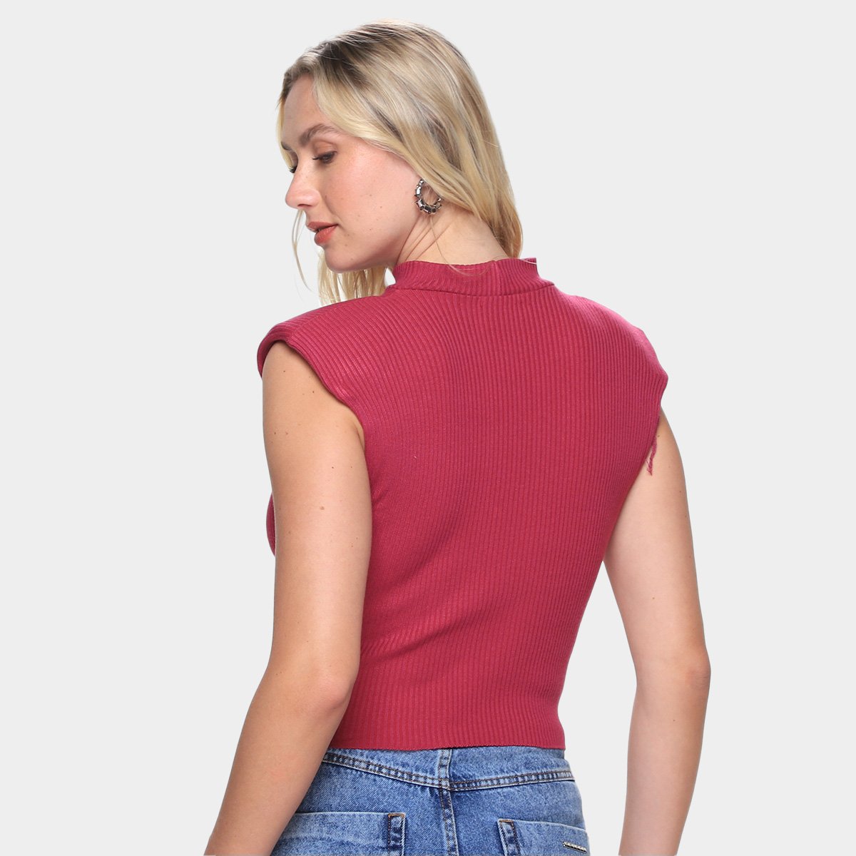 Blusa Tricô Gola Alta Mercatto com Ombreira Feminina