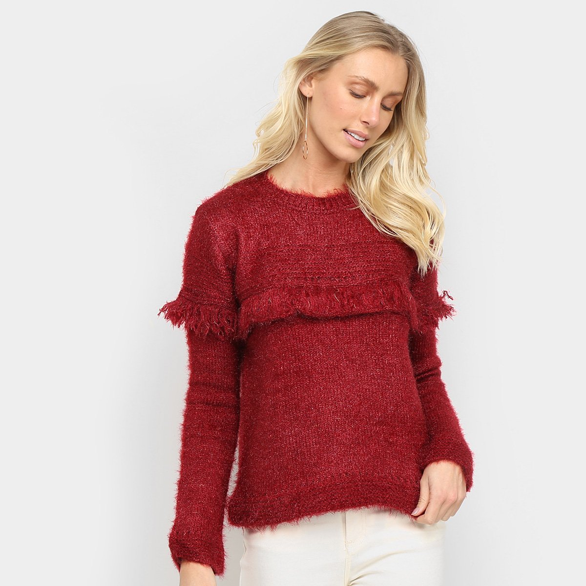 Suéter Favorita's Franja Feludo Lurex Feminino